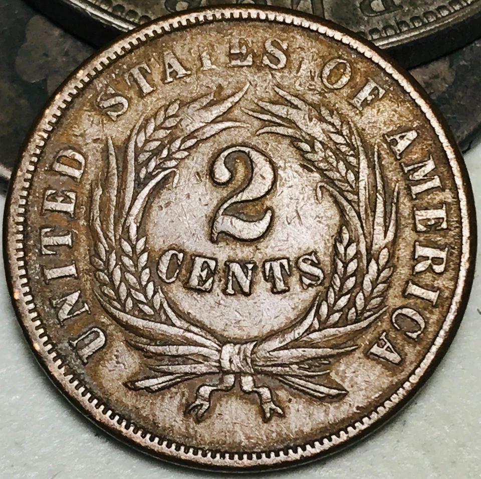 1865 Two Cent Piece 2C FULL MOTTO Civil War Era US Copper Coin CC28211 - Image 4 of 4