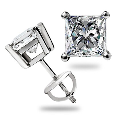 2.50 Ct Princess Cut GRA Moissanite Solitaire Stud Earrings 14K White Gold Gift