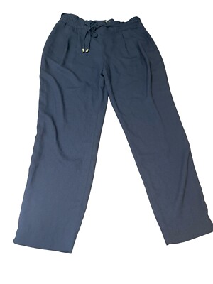 ZARA BASIC Women's XS Navy Blue Tie Front Trouser Ankle Pull On Pant