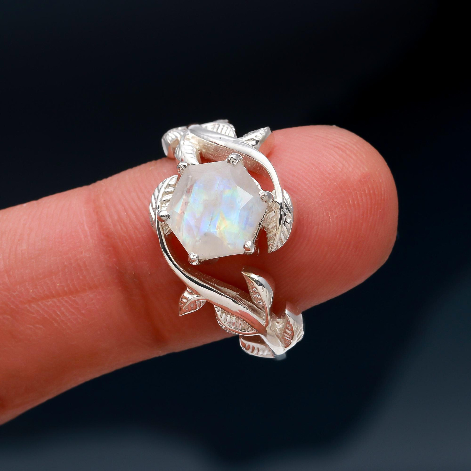 Natural Moonstone Engagement Ring 925 Sterling Silver Ring Any Size