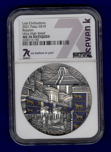2021 2 oz Palau $10 Lost Civilizations Babylon Ultra High Relief Coin NGC MS70 