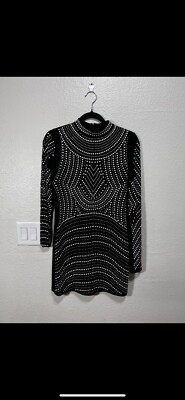 Windsor Sequin Embellished Pearl Long Sleeve Black Knit Bodycon Mini Dress  M | eBay