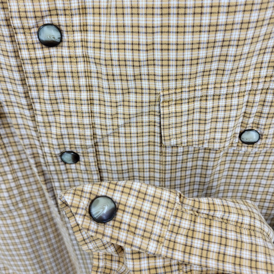 Camisa Western Roundtree & Yorke Para Hombres Grande Amarilla A Cuadros Perla A Presión Vaquero Rodeo Foto 4 de 4