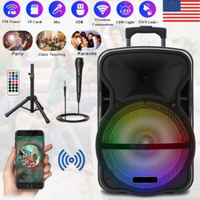 12" Portable Subwoofer Wireless FM Bluetooth Speaker W/ Tripod Stand Mic Remote