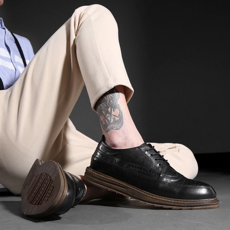 SAOLA Scarpe Oxford da uomo in pelle di vacchetta di fascia alta con lacci intagliati traspiranti