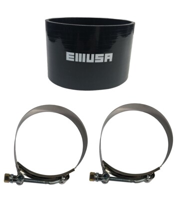 1 piece 4'' Black Straight Silicone hose Coupler 4 layer polyester with 2 Clamps