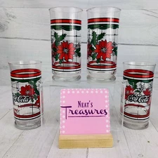80's Whataburger CHRISTMAS ENJOY COCA-COLA  Stain Glass Tumbler Glasses Set 4
