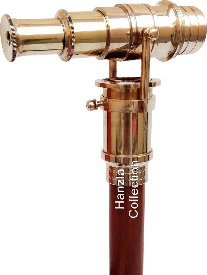 Bastón con Telescopio de Latón Plegable Espía Oculto Regalo Bastón de Madera Náutico Foto 3 de 4