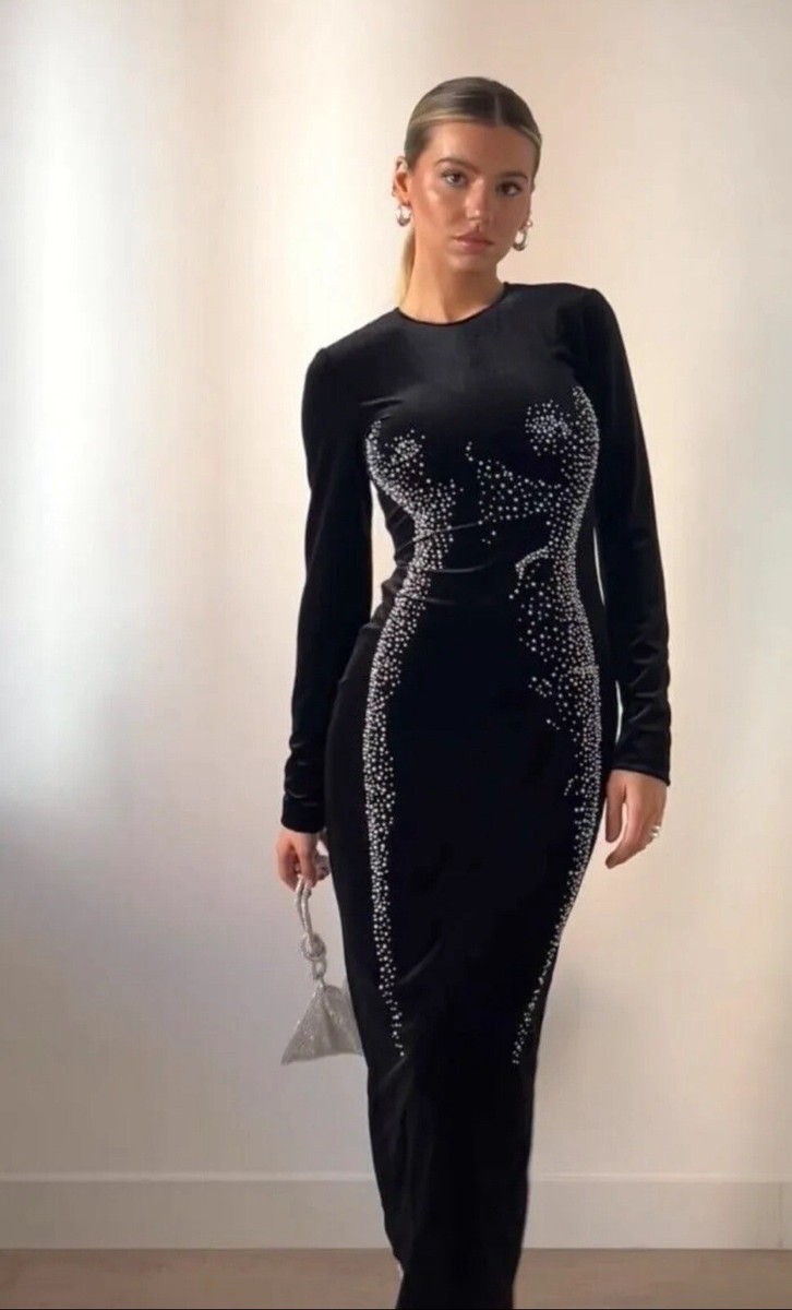 ZARA NWT WOMAN SILHOUETTE VELVET MIDI DRESS ZW COLLECTION BLACK