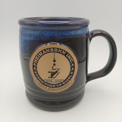 Deneen Pottery Heimansohn Inc Mug Cup Furs to Steel 125th Black Blue Drip Glaze
