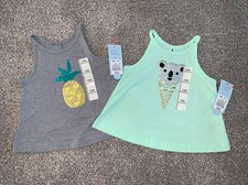 NWT Infant Baby Girl Cat Jack Lot If 2 Sleeveless Tank Top Shirts Size 18 M