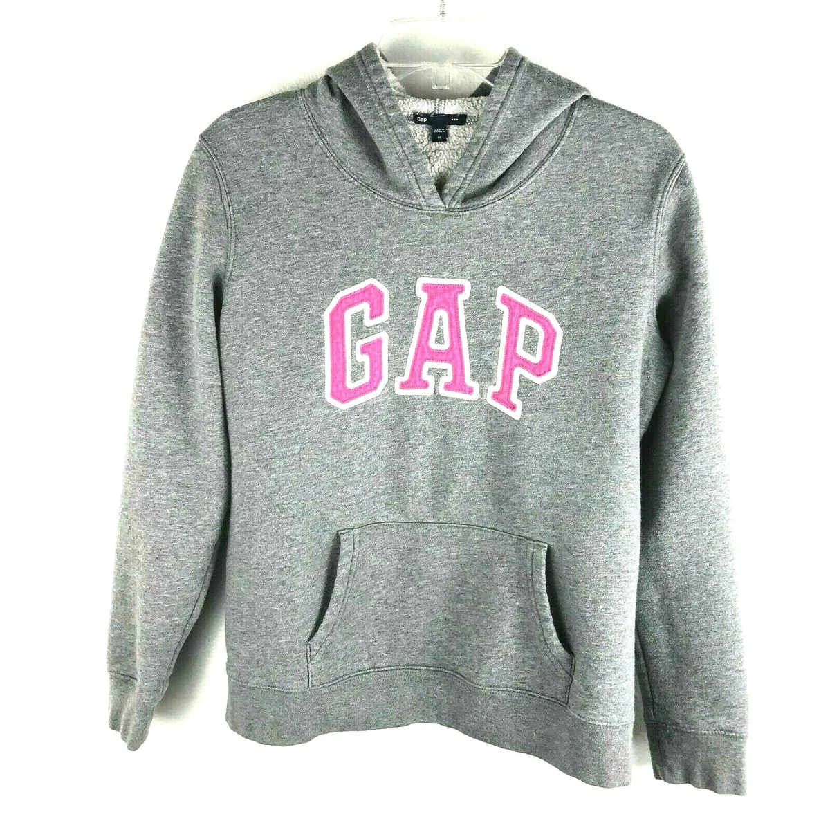 Gap Shirt Womens Medium Hoodie Gray Sweatshirt Pink White Logo Graphic