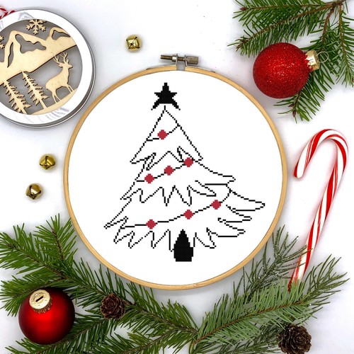 Merry Christmas Tree in Black White & Red Counted Cross Stitch Kit - Picture 3 of 5