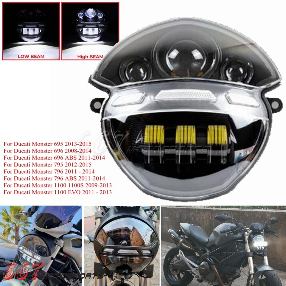 Kit de montaje de faros LED para Ducati Monster 695 696 795 796 1100 1100S EVO Foto 3 de 4