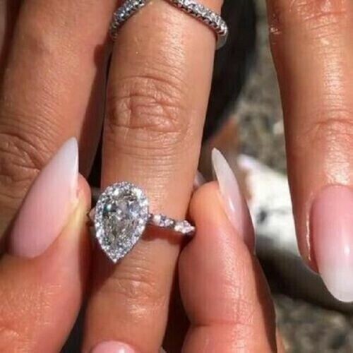 2Ct Pear Cut Moissanite Women's Wedding Bridal Set Ring In 14K White Gold Plated - Picture 2 of 7