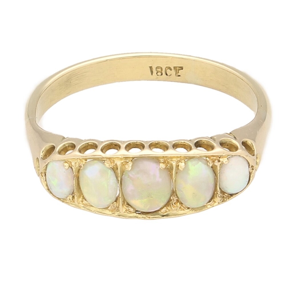 18Carat Yellow Gold Natural Opal Eternity Ring (Size O) 6mm Widest