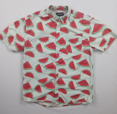 Alpha Beta Men's Button Up Watermelon Shirt Hawaiian Style Size Small 
