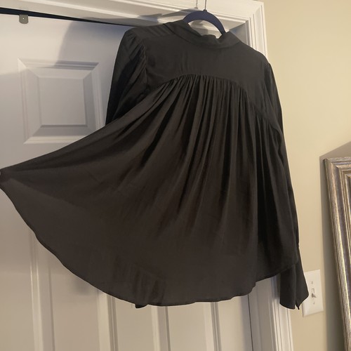 Free People Camicia Blusa Nera Setosa Fluida Top Con Cravatta Fiocco S - Foto 11 di 11