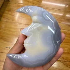 4.3"Natural agate carved Moon Face quartz crystal Reiki Heal gift 1pc