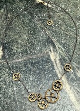 Vintage Brass Steam Punk Gear Necklace