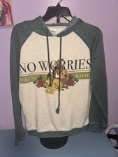 Disney Lion King Graphic Pullover Hoodie Green Gray M Women Simba Timon Pumbaa