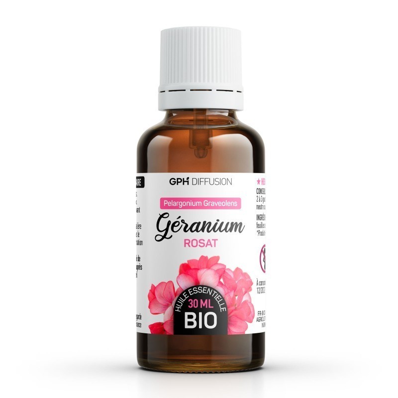 Huile essentielle Géranium Rosat BIO 30ml anti-stress et imperfections peau