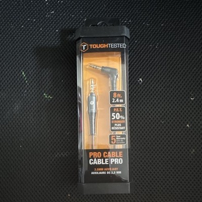 Tough Tested Pro 3.5mm Male to Male AUX Cable 8 ft Black P.E.T. Braided