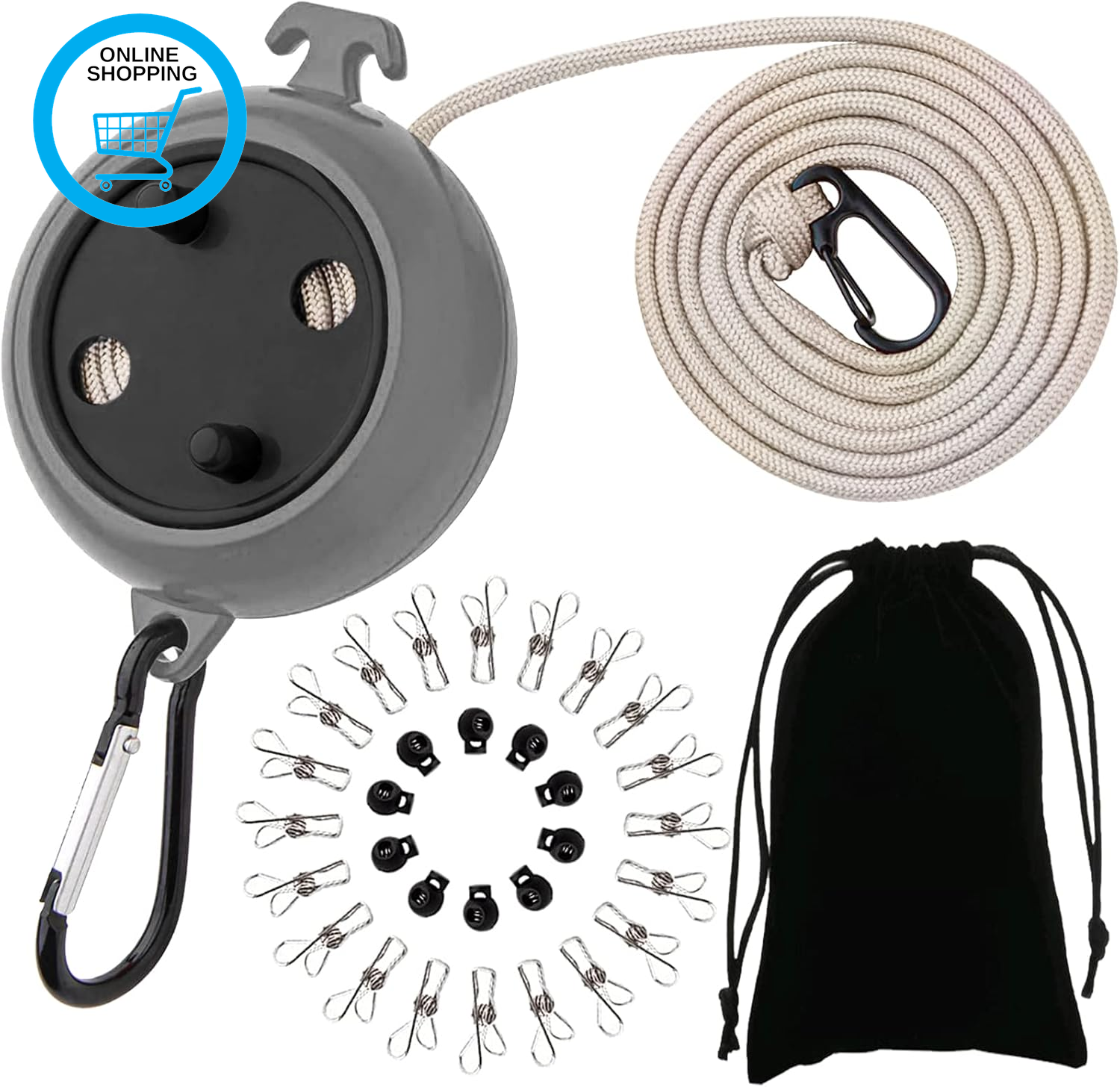 Portable Travel Clothesline,Adjustable Camping Clothesline,10M Anti-Tangle Retra