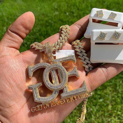 5AAA+ CZ Ice Out Hop Hip God Over Every Thing Pendant 14k Real Gold Plated