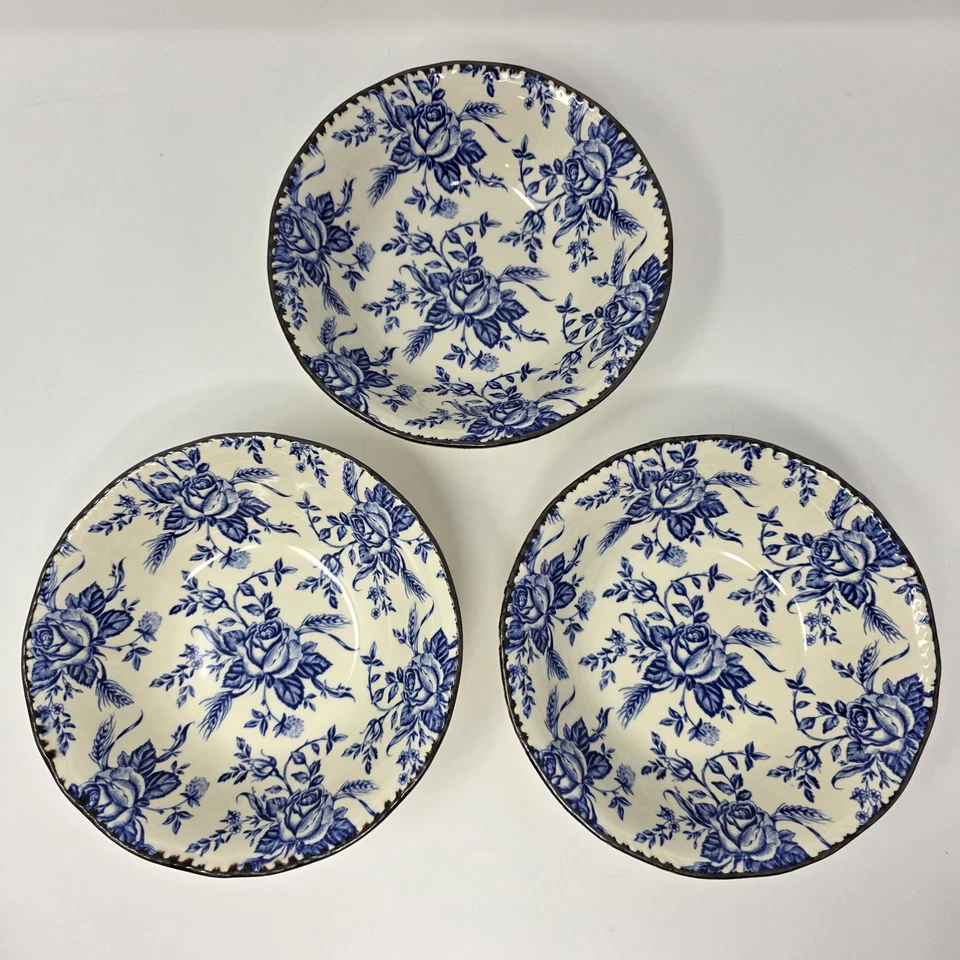 Colonial Rose Blue Wood & Sons Cereal Soup Salad Bowls Discontinued England 6.5" - Image 2 of 4