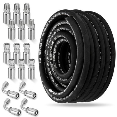 50FT 3/8'' Hydraulic Hose with 16PCS Hydraulic Hose Fittings, 2-Wire Braided Tube