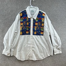 The Quacker Factory Women's Button Up Size 3X White Long Sleeve Collared