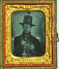 Civil War Ambrotype Union Army Soldier with Rifle, Hardee Hat & gilted highlight