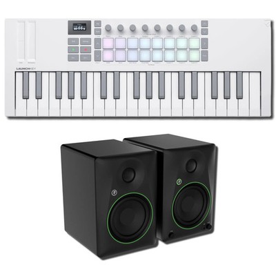 Novation Launchkey Mini 37 MK4 White 37-Key MIDI w/ Mackie CR5BT BT Monitors