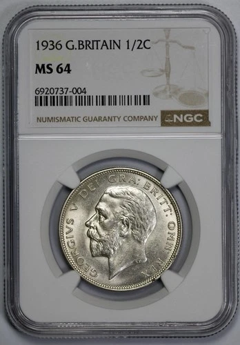 1936 Great Britain Silver 1/2C Crown NGC MS 64