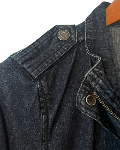 Ann Taylor Sz 10 Denim Jean Jacket Mid Length Elastic Waist Back Peplum Dk Blue - Picture 5 of 13