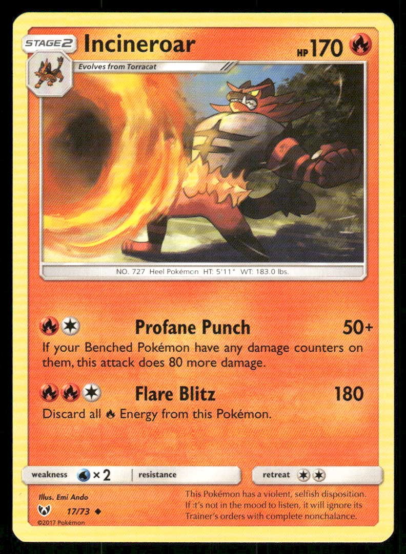 Pokemon Incineroar Shining Legends 17/73 UC NM/M
