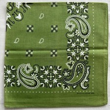 Vintage Bandana Olive Green Cotton Geometric Paisley Handkerchief Kerchief 19"