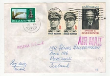 DOUGLAS MACARTHUR 1424 FOREIGN DESTINATION ICELAND & DUAL STAMPS POSTAGE DUE USE