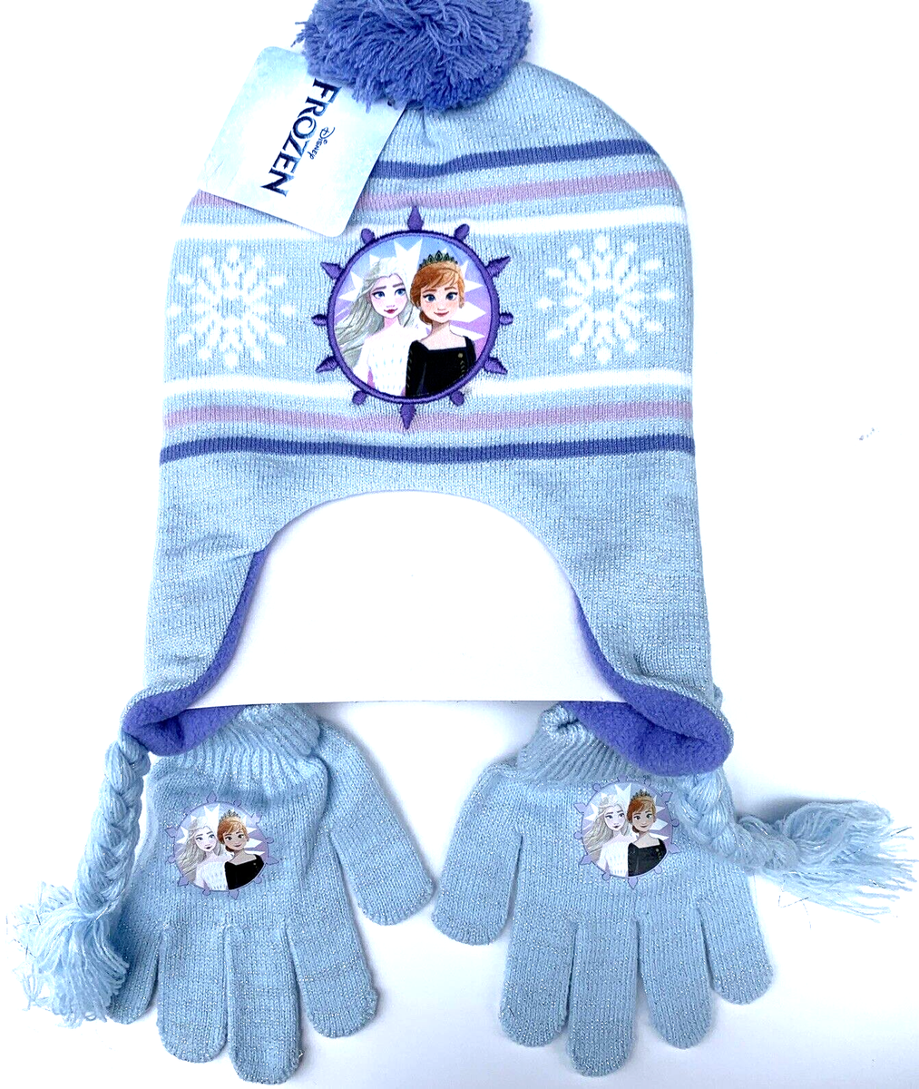Disney Frozen Winter Hat Kids Gloves Set Elsa Anna Beanie, Size 4-7  Year old