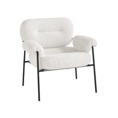 Fauteuil en tissu bouclé Blanc avec structure en métal KENT Noir - Photo 1/4