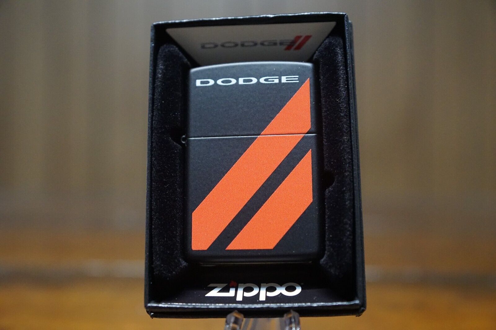 DODGE BLACK MATTE RED STRIPES ZIPPO LIGHTER MINT IN BOX. Available Now for 29.95