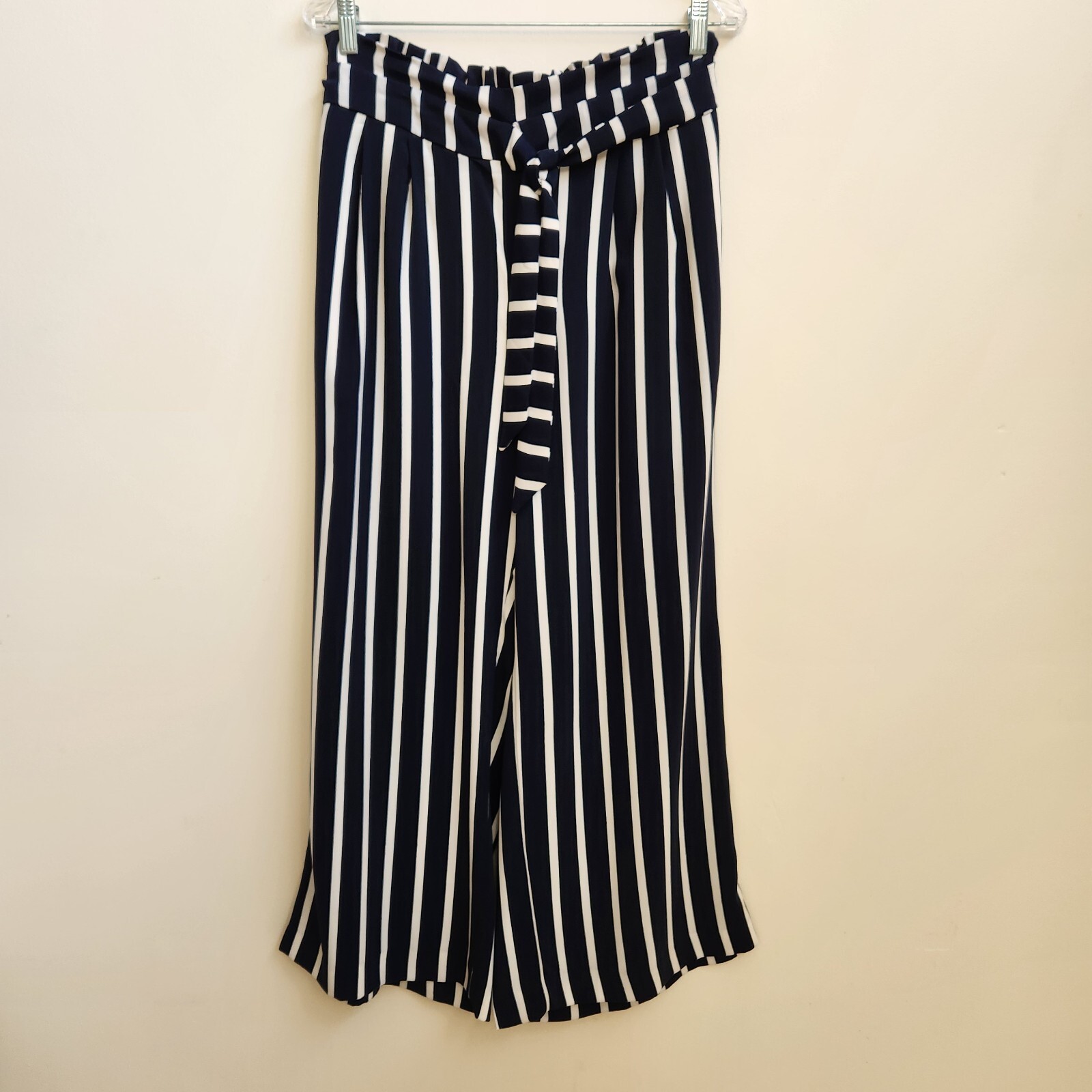 Philosophy Pants Womens L Navy White Stripe Wide Leg Pleated Relaxed Pull On