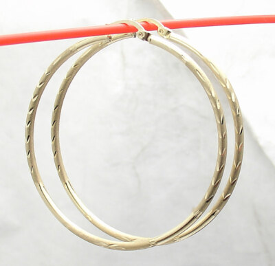 2 Zoll Diamantschliff Runde Creolen ECHT 10K Gelbgold 2 mm x 50 mm 
