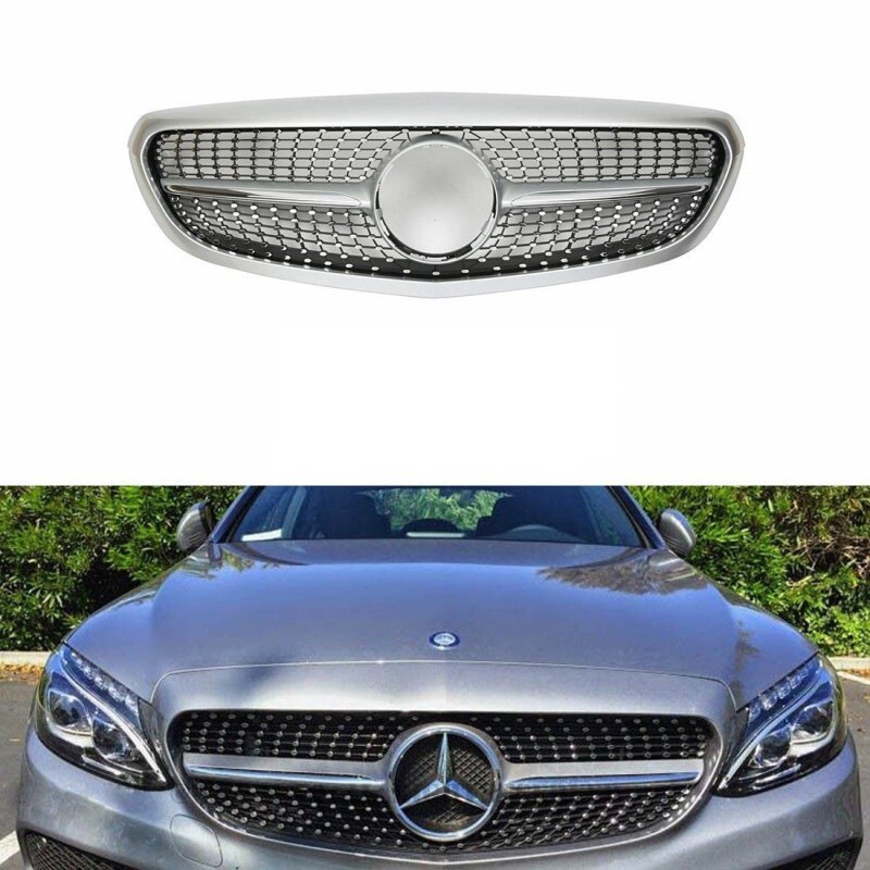 Calandre diamant grise et chrome pour Mercedes Classe C W205 berline de 2014 à 2018