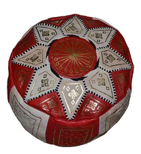 Pouf Moroccan Hassock Pooff Leather Genuine Pouff Ottoman Footstool Medium Red