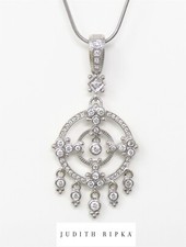 NYJEWEL Judith Ripka 18k Gold Diamond Pendant W. 14k Chain Necklace 20" W. Pouch