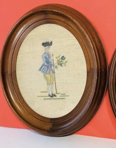 Set 2 vintage con cornice ricamo punto ago arte da parete 14"x12"x2,5" - Foto 11 di 13