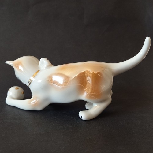 Statua vintage gatto porcellana firmata Cracovia Polonia con arte della palla anni '60 - Foto 8 di 23