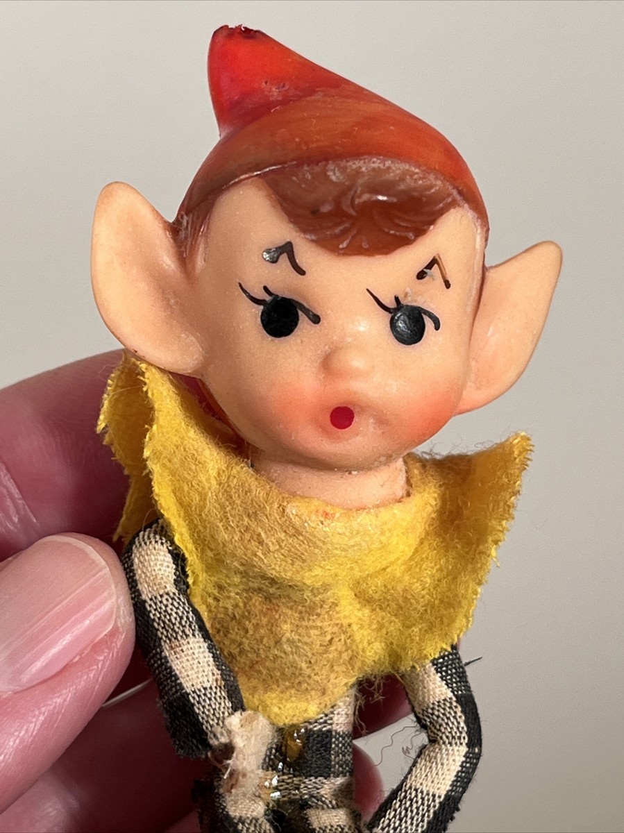 Vintage Christmas Knee Hugger Type PIXIE ELF Plaid Yellow Rubber